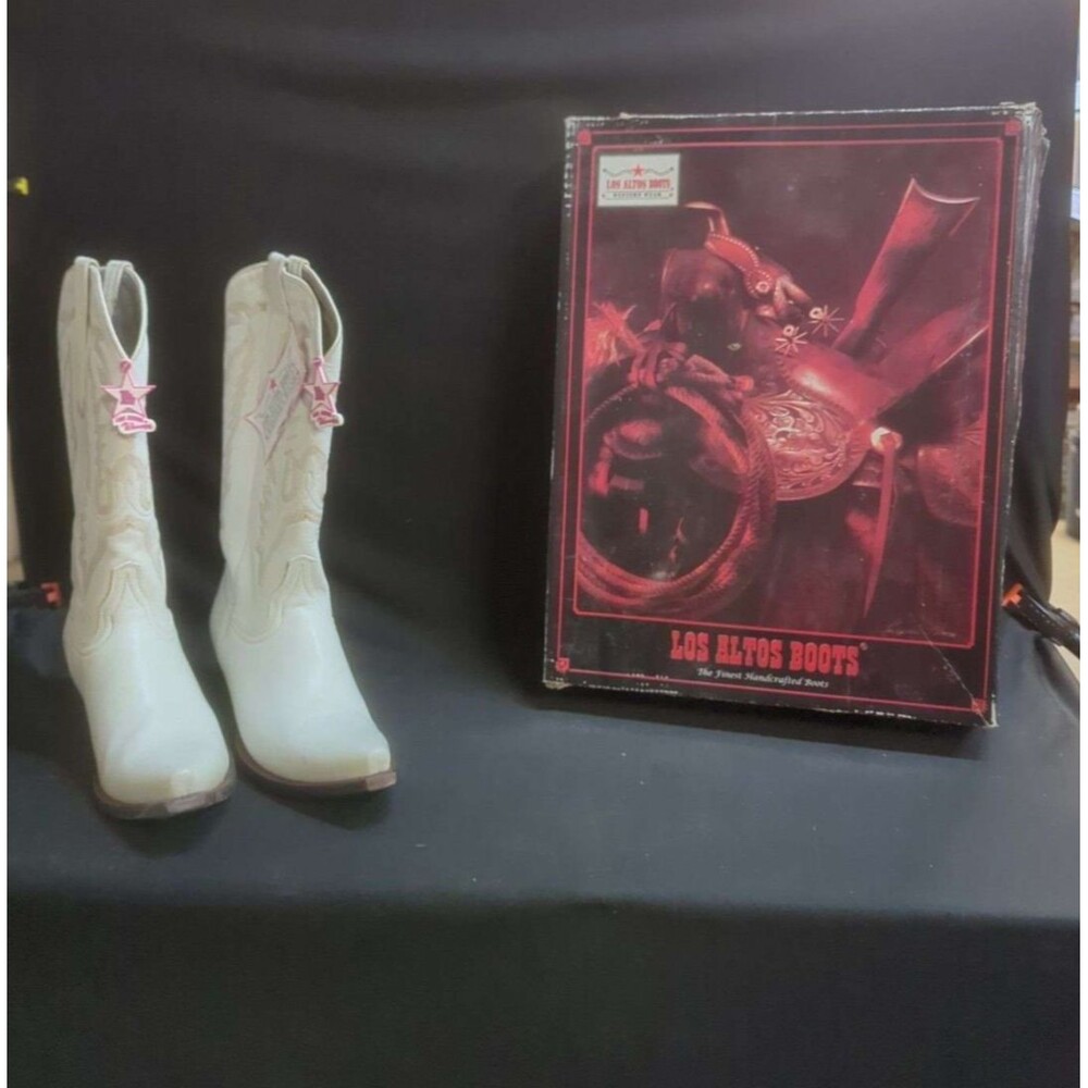 Los Altos White Genuine Deer Print  Cowgirl Boots Women's Size 9 M Snip Toe NIB